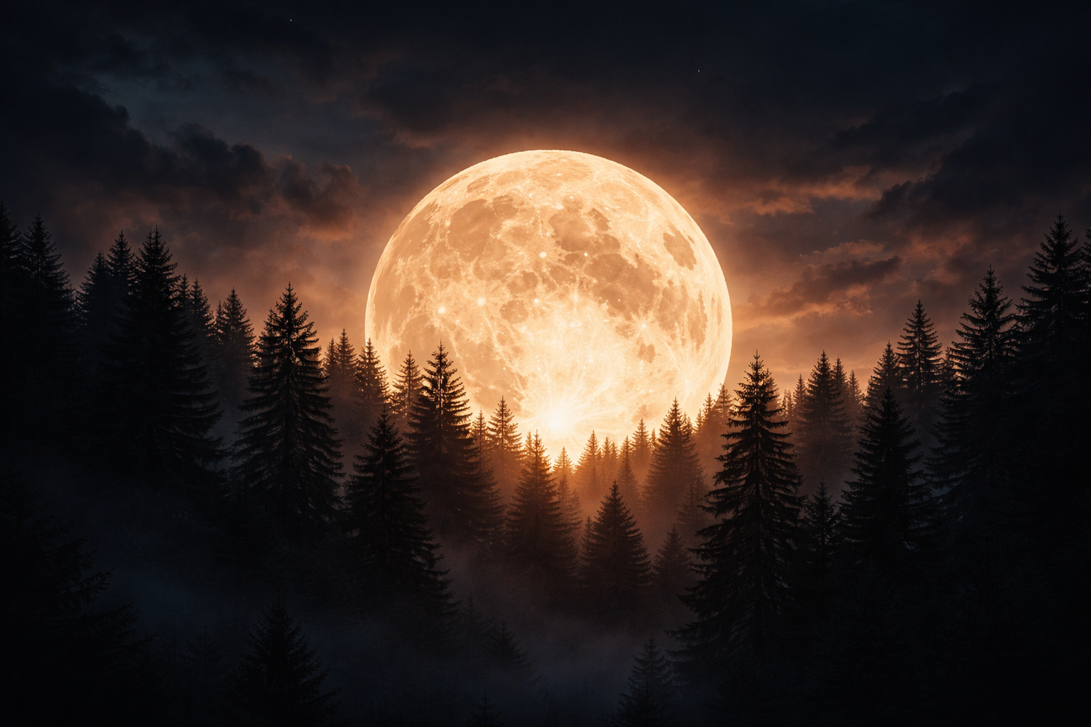 Moon rising over forest